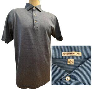 Peter Millar Polo Shirt Mens M Blue Striped Cotton